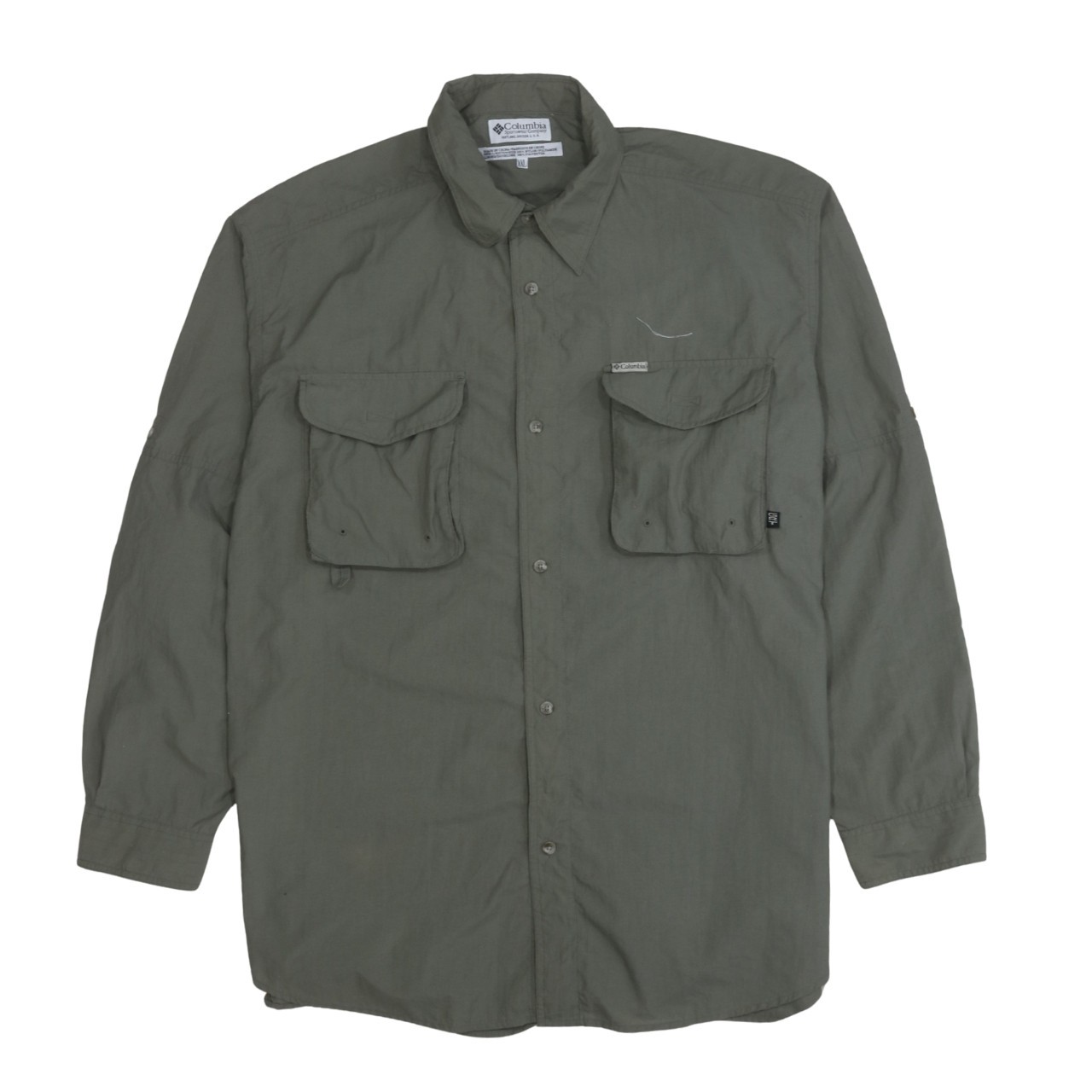 Columbia Mens PFG Button Up Shirt Green Utility Pockets Fishing Outdoor XXL