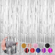 Foil Fringe Curtains Streamers Party Decorations 3.3 x 8.2 ft, 3 Pack Silver