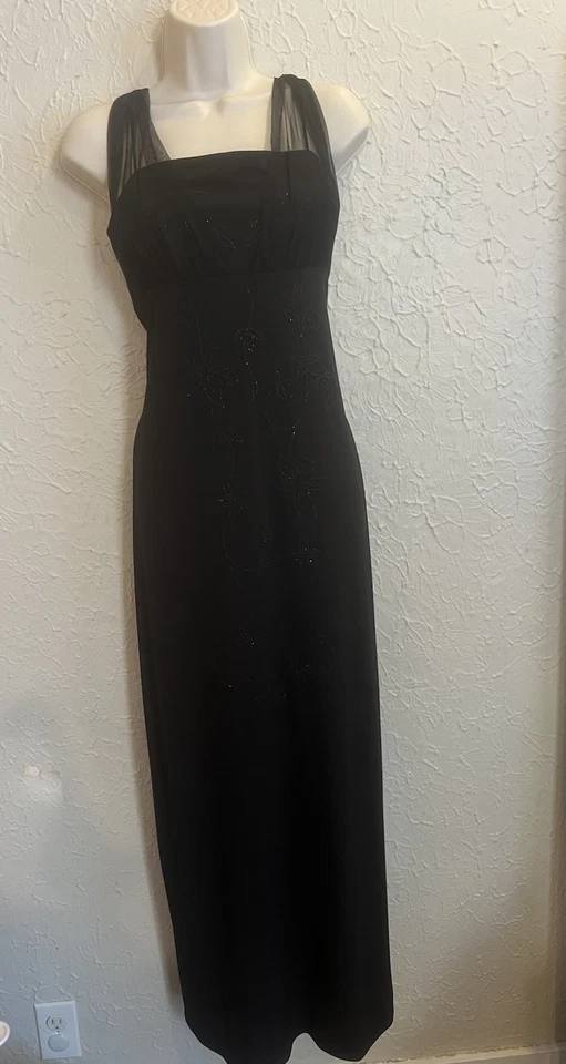 Betsy Adam Vintage Black Beaded Mesh Dress Sz 12P Y2K 90s Goth Fairy Prom Formal - Image 2 of 4