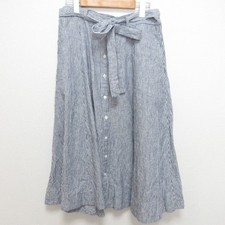 POLO RALPH LAUREN Linen Striped Long Skirt, Size 8, Navy and White Women USED