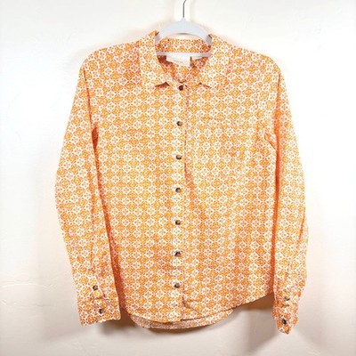 Maeve Anthropologie Button Up Shirt Women's 6 Orange White Geometric Fall