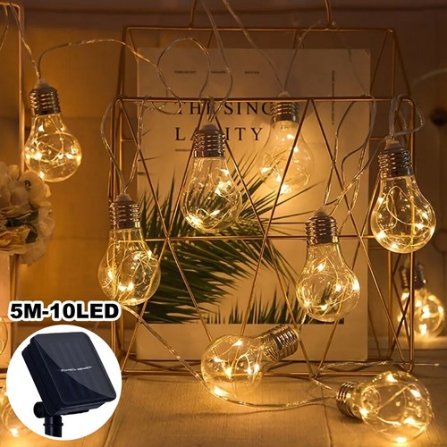 5m Solar Festoon LED Firefly Warm White Clear Bulb Outdoor Garden String Lights - Picture 13 of 15