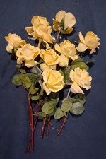 Bulk Lot of 10 Artificial Yellow/Peach Garden Rose Stems   up to 18" Tall