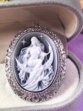 925 sterling silver gray Agate Cameo vintage jewelry Pendant estate jewelry