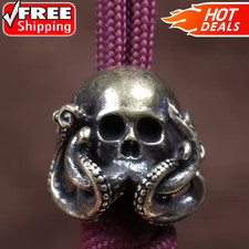 Skull Head Octopus Brass Knife Bead EDC Paracord Lanyard DIY Charm Rope Pendant