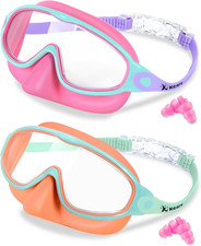 2 Pack Kids Swim Goggles with Nose Cover for 3-12 Anti-UV Anti-Fog Pool Water...