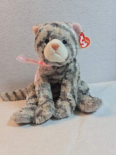 TY Classic Plush CAVIAR the Cat Gray Tiger Striped Tabby - Picture 1 of 12