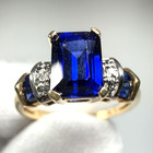 10k Yellow Gold Emerald Cut Blue Sapphire Diamond Accent Ring Size ~6.75  2.47 g — photo 1