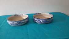 2 ANCIENS CACHE POTS CERAMIQUE VIDE POCHE CHINOIS BLANC BLEU VINTAGE JARDINIERE