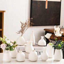 Kendiis Ceramic Bud Vases, White Mini Vase Set of 11, Small Pottery Vases for