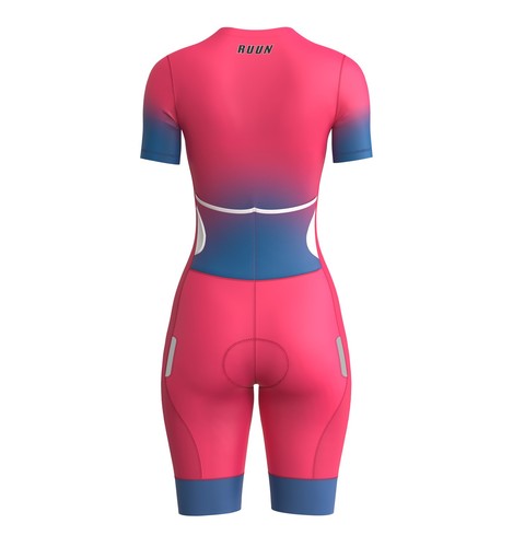 Women’s Cycling Trisuit Half Sleeve Skinsuit Mesh Triathlon Padded Suit RUUN - Picture 3 of 19