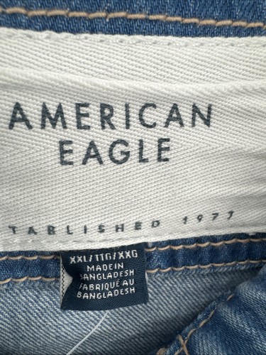 American Eagle Denim Chore Jacket Womens 2XL Blue Jean Distressed Zip Button NEW - Picture 3 of 14
