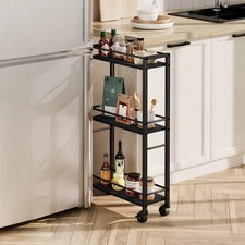 Slim Rolling Cart, Mobile Kitchen Cart on Wheels, Narrow Storage Cart for Sma...