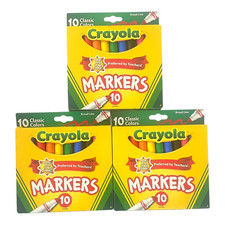 Crayola Broad Line Markers, Classic Colors 10 Count - Nontoxic - LOT of 3