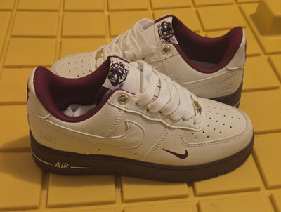 Nike Air Force 1 Men's Low Top Lace-Up Athletic Sneakers White Burgundy Solid