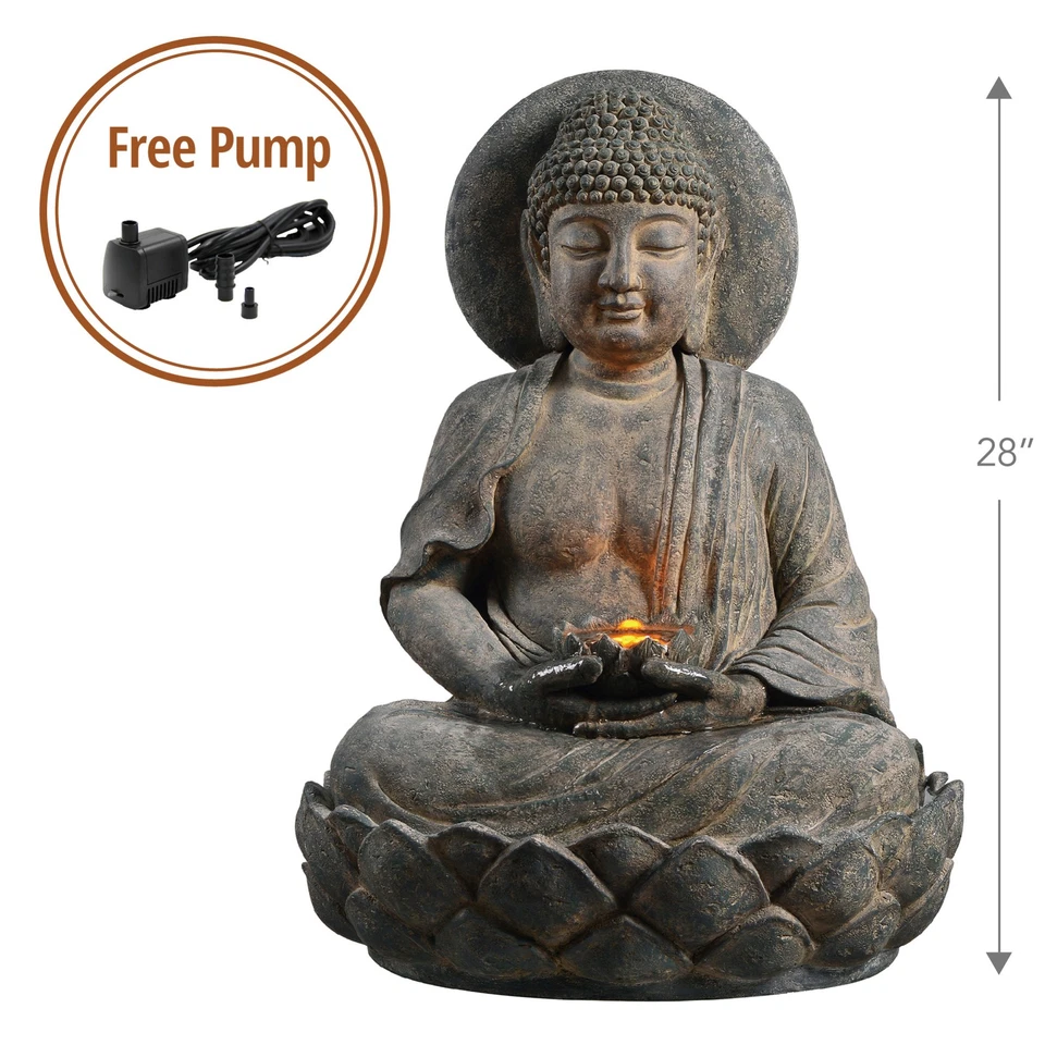 Teamson Home 28.35" Buddha Water Fountain with LED Lights - Image 2 of 4