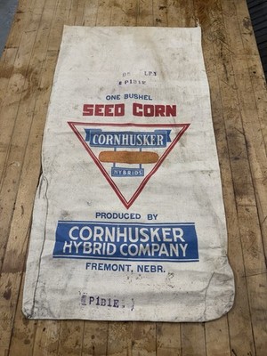 Vintage Cornhusker Hybrid Seed Corn Cloth Bag Farm Feed Sack Nebraska ￼