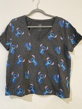 Disney Lilo  Stitch Stitch All-Over Print Gray V-Neck Short Sleeve T-Shirt M