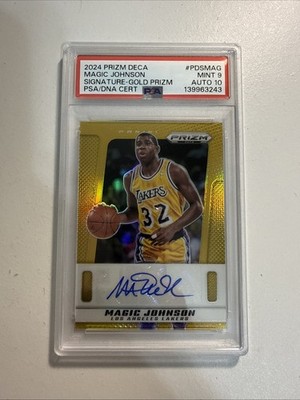 2024-25 Panini Prizm Deca Magic Johnson Gold Signatures Auto /10 PSA 9/10