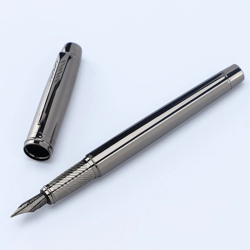 Silver Grey Metal Fountain Pen 0.5mm Iridium Nib Business Writing