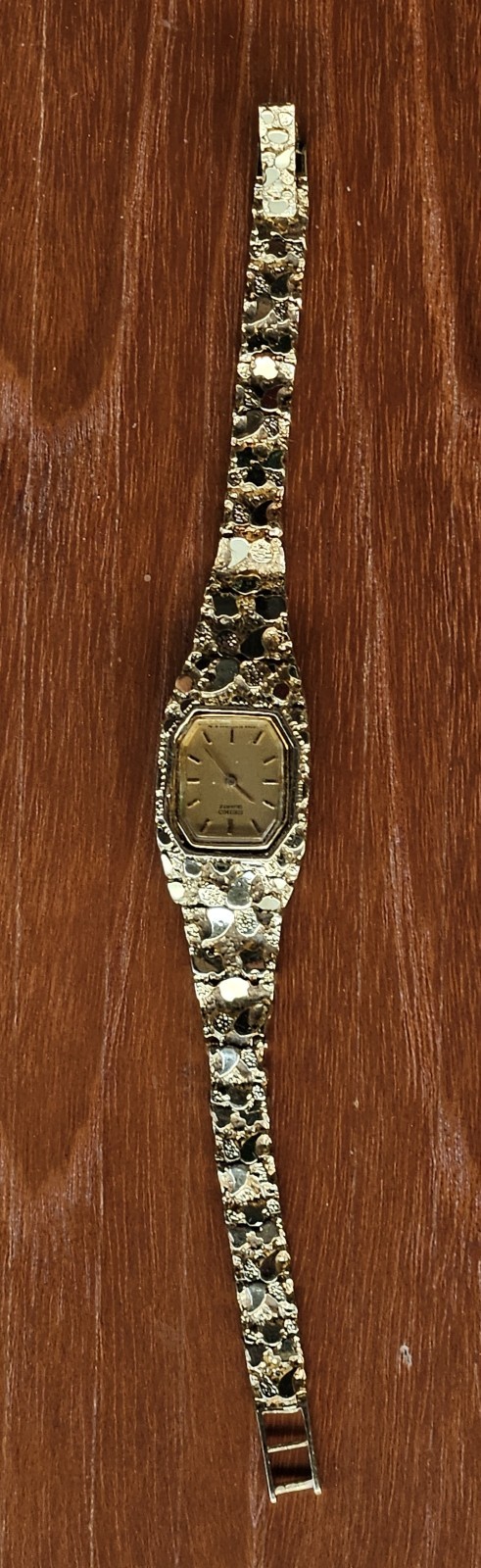 Vintage Seiko Quartz 14K Solid Gold Nugget Bracelet Watch  7” 1970’s image 4