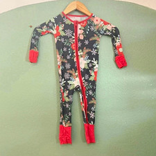 6-12 Months Little Sleepies Bamboo Christmas Poinsettia Floral Zippy