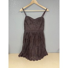 American Eagle Brown Mesh Floral Embroidered Mini Dress Small Boho Smocked Back