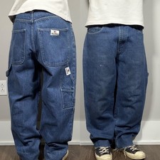 2000s Baggy Skater JeansBlue Med Wash Relaxed Wide Leg Carpenter Pockets 34x29