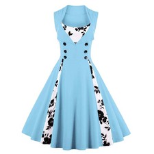 Women Polka Dot Retro Vintage Style Cocktail Party Swing Dress Double Breaste...