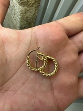 14K Gold Rope Huggie Earrings, Twist Huggie Hoop Earrings, Gold Rope Hoops