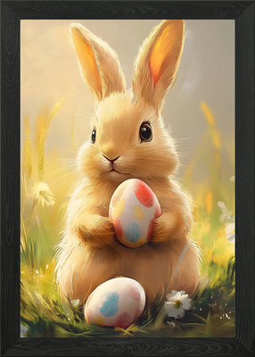Osterhase mit Eiern gerahmtes Wandbild Poster Leinwanddruck Bild