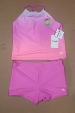 Hurley Girls Boyshort Tankini 2-Piece Swimsuit, China Rose, Size 14