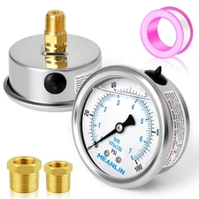 MEANLIN MEASURE 0~10Psi Stainless Steel 1/4" NPT 2.5" FACE DIAL Liquid Filled Pr