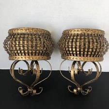 Wall Planter Shelf Homco Metal Distressed Gold Tone Set of 2