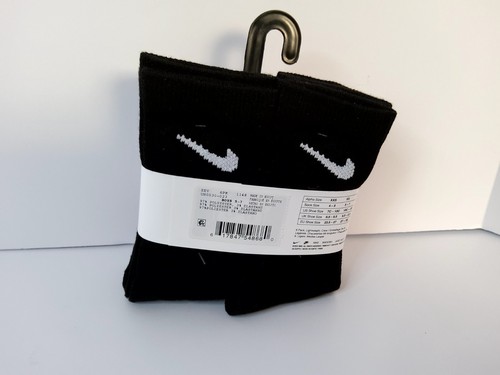 NIKE Boys Socks Crew Lightweight School Kids 6 Pair Shoe Size 10C-3Y Black