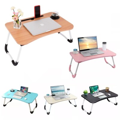 Tragbar Klappbar Laptop Bett Tisch Tablett mit Getränkehalter Frühstück Arbeit Runde Schreibtisch