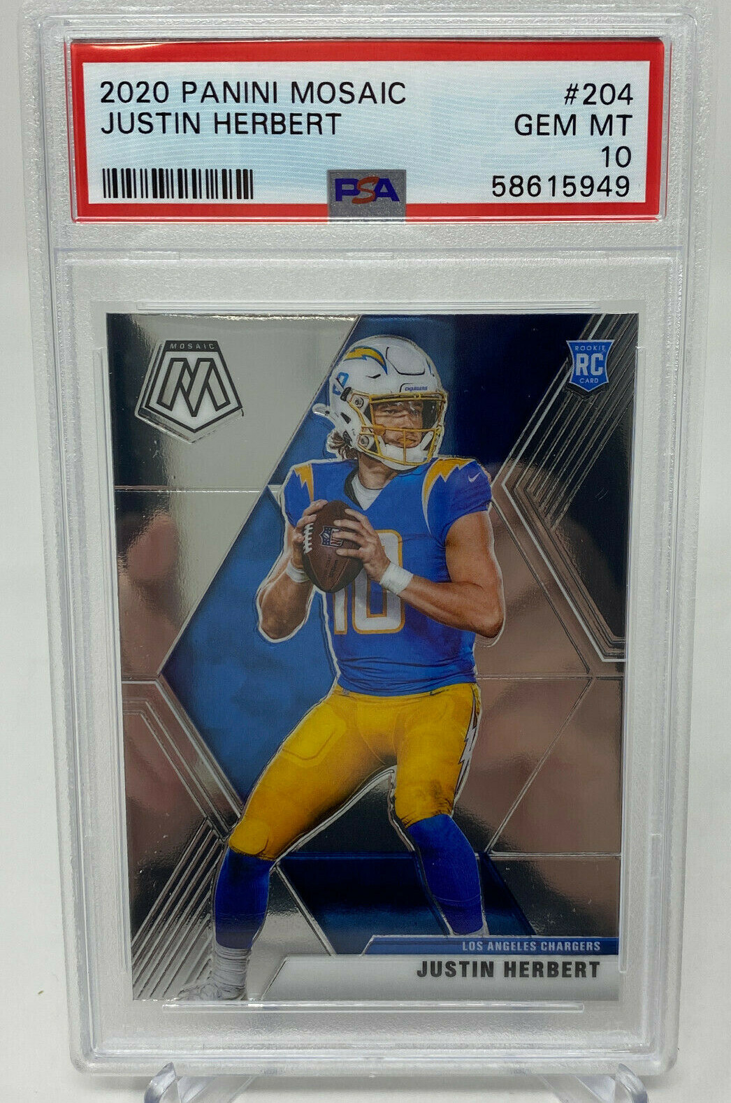 2020 Panini Mosaic #204 Justin Herbert PSA 10 Rookie Card