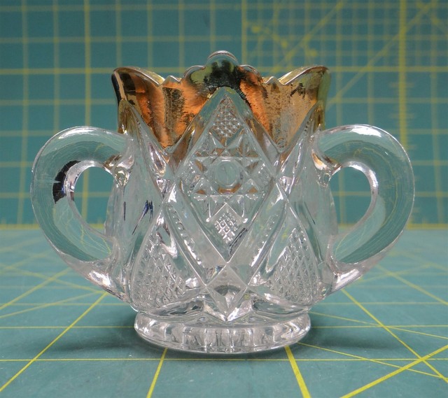 Vintage US Glass Co. Clear Gold Crowned Etched 3 Handle Toothpick