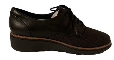 RTLS $95 CLARKS SHARON NOEL WOMENS BLACK LEATHER OXFORD SHOE SZ