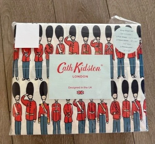 NEW Cath Kidston London 4pc KING Sheet Set London Guards Beefeaters Soldiers