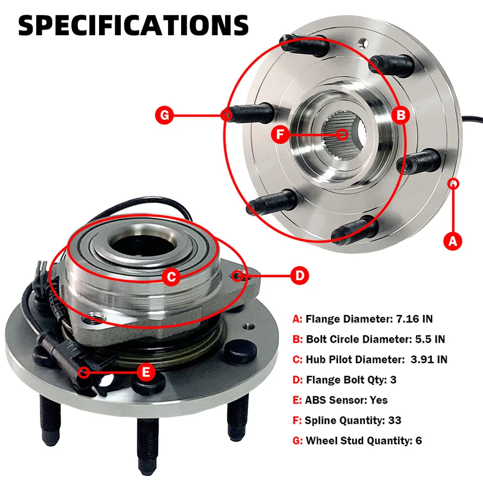 2 cojinetes de cubo de rueda delantera MOOG para 07-14 Cadillac Escalade Suburban1500 con ABS Foto 4 de 4