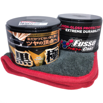 SOFT99 Fusso Coat 12M Dark Wax + The Kiwami Wachs dark + LE Poliertuch Waxer