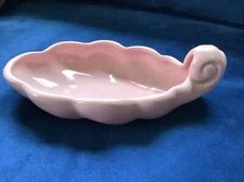 Vtg Pale Pink Pottery Shell Shaped Candy Nut Dish Planter 9.5” X 5”
