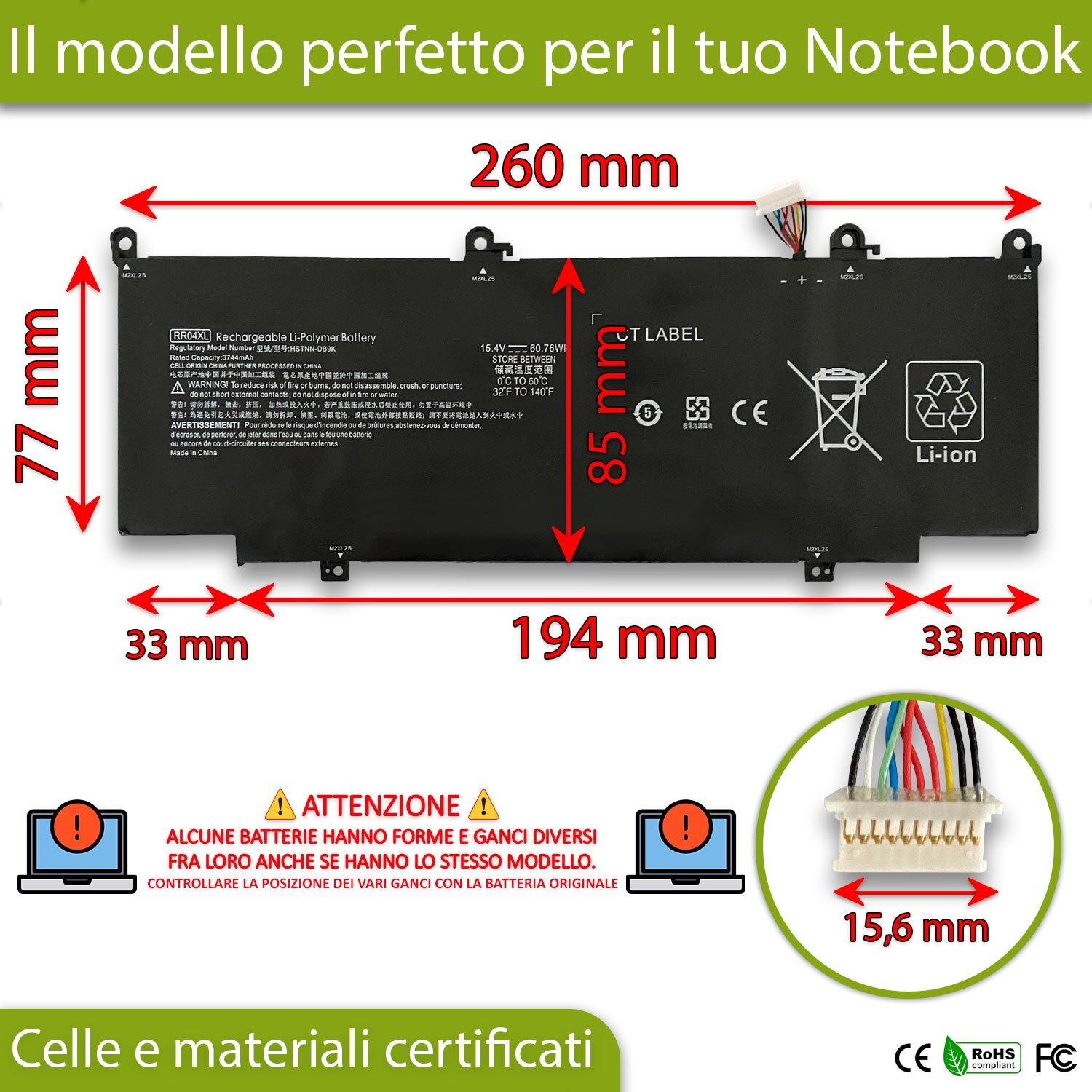 Batteria Compatibile HP RR04XL per Spectre X360 13-aw | 15.4V 3744mAh - 2