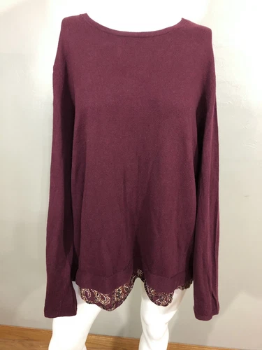 J Jill Tunic Burgundy Maroon Sweater Blouse Layered Paisley Button Back Sz XL