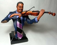 STATUE ET DESIGN BUSTE RESINE MUSICIEN NOIR JAZZ VIOLON 21 cm