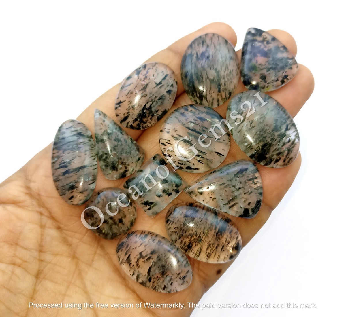 101 Carats Natural Black Dot Quartz Cabochon, 3-5 PCS, Loose