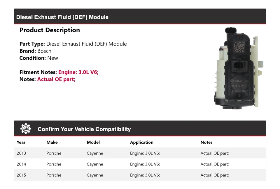 For 2013-2015 Porsche Cayenne 3.0L V6 Bosch Diesel Exhaust Fluid (DEF) Module - Imagem 2 de 4