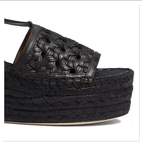 Tory Burch gewebte Raffia Keilsandalen schwarz Größe 8 - Bild 4 von 7