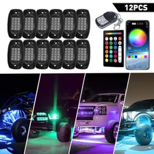 12x RGB LED Pods Rock Light Kit Underbody Glow Neon Lamp Music App Control